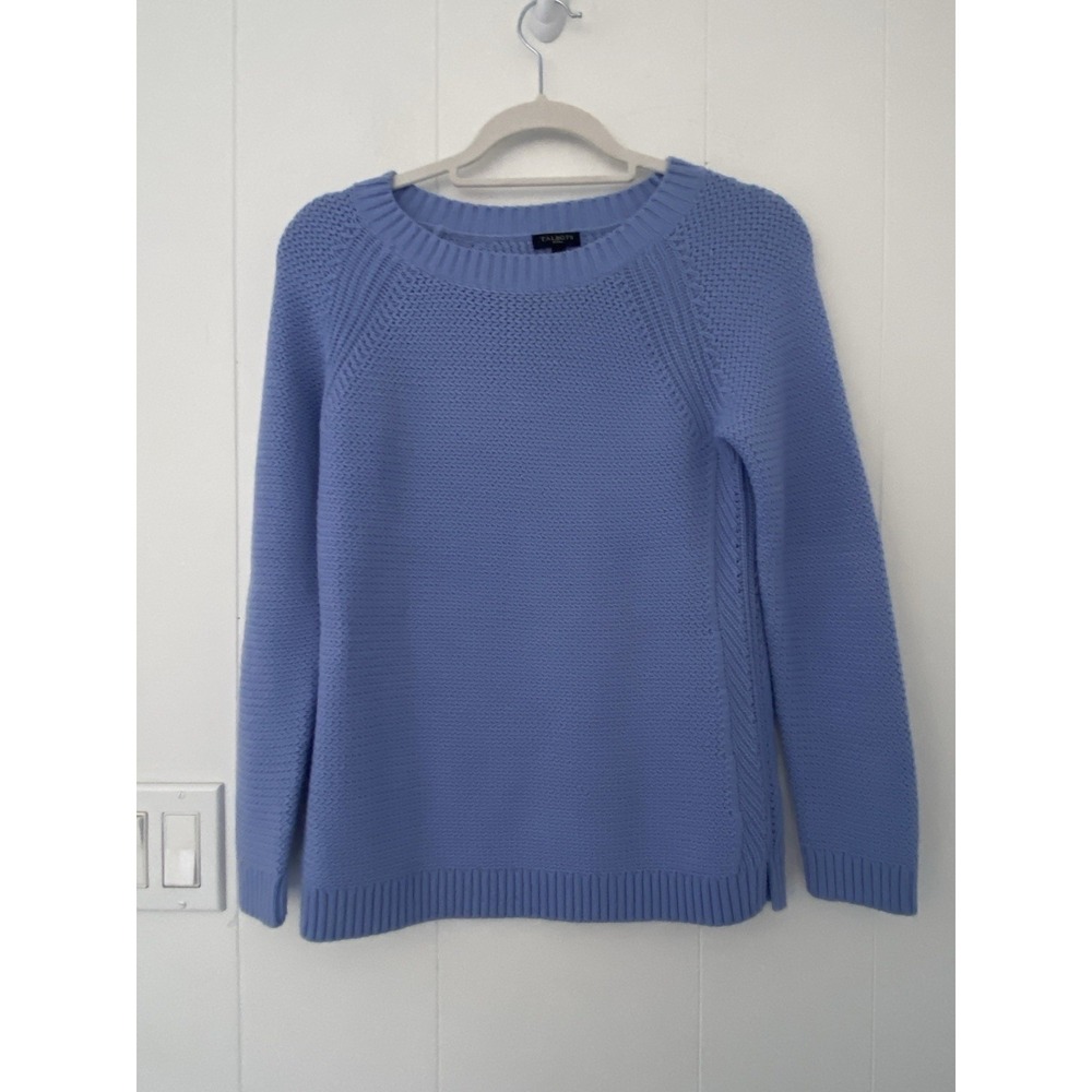 Talbots Lambswool Blend Cable Knit Light Blue Chunkyknit Sweater Small Petite